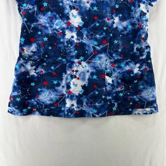Dickies Scrub Top Womens Sz M Americana Stars and Tie Dye Medical Uniform Blue - Picture 4 of 10